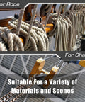 Close-up of coiled ropes and chains on a ship deck, showcasing versatility in handling various materials and scenes.