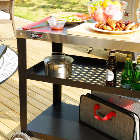 Rolling Dining Table With Trash Bag Holder For Outdoor Patio And BBQ Stainless Steel 34 Inch By 20 Inch Cart Food Prep Station