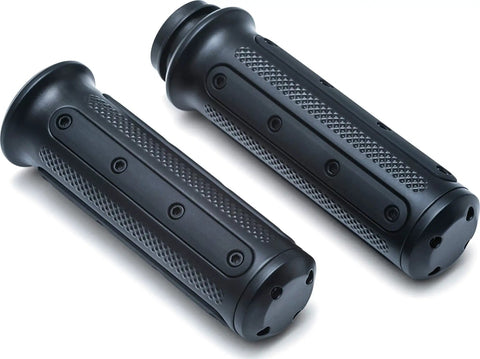 Beefy Heavy Industry Motorcycle Grips With End Caps For Electronic Throttle Control On Harley-Davidson 2008 To 2019 Satin Black 1 Pair