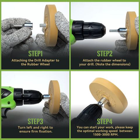 Step-by-step guide using Decal Remover Wheel Kit For Drill 3.5 Inch Eraser Wheel With Adapter Removes Car Decals, Stickers, And Adhesive Residue Quickly, Easy Exterior Makeover Tool For Auto Surfaces And No Fuss Sticker Removal on drill