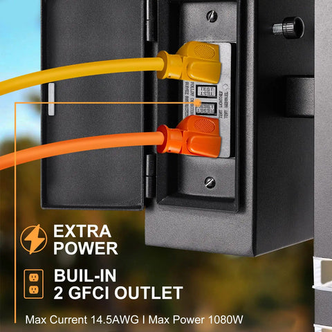 Dusk To Dawn Outdoor Light With GFCI Outlet And Two Outlets IP65 Waterproof Rust Resistant Porch Light close-up of outlets.