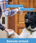 Bluetooth Enabled Smart Door Lock With Keyless Entry, remote unlock feature shown with person and dog at front door