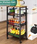 Ultra Durable Slim Utility Storage Cart On Wheels With Wood Top And Metal Frame Four Tier Narrow Rolling Organizer For Kitchen
