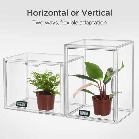 Tiny Indoor Greenhouse For Small Plants Clear Stackable Tabletop Garden House With Magnetic Waterproof Door Portable Germination Starter And Display Case Space Saving Design 14.1x8.6x10.6 Inch