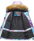Interior view of Women's Winter Ski Parka Hooded Jacket Waterproof Snow Mountain Coat With 240g Down Alternative Insulation showing lining and hood.