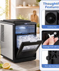 Compact Counter Top Ice Cube Machine Whips up 16 Crisp Crescent Cubes in Just 15 Mins with cooling fan and drainage feature.