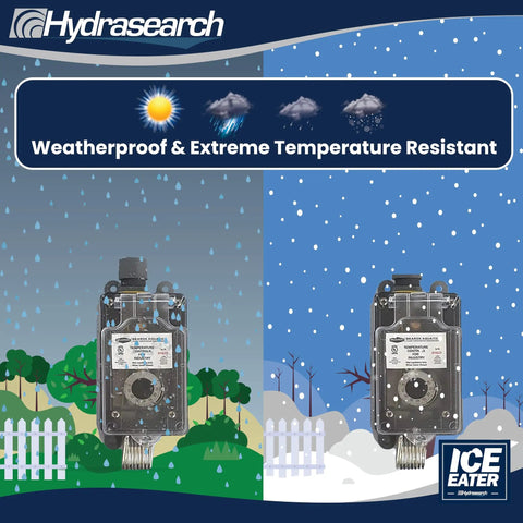 Hydrasearch weatherproof adjustable 120V pond deicer with thermostat 0 to 80 degrees, summer and winter illustration