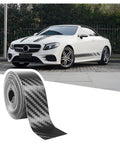 30 Feet By 1 Inch Carbon Fiber Pin Stripe Tape For Cars And All Vehicles With Dope 3D Carbon Fiber Design shown with white car.