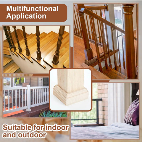 All In One Three And A Half Inch Newel Post Mounting Kit With L Bracket Fasteners Includes Four Maple Wood Skirt Trims And Twenty Eight Screws For Square Newels To Attach Handrails Railings Balustrades To Stairs And Floors