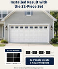 Installed 32 Piece Magnetic Faux Window Panels For Steel Garage Doors, 6x4 Inch Each, Glossy Realistic Look, Two Car Garage