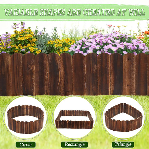 Flexible Garden Edging Kit Three Pack No Tools Required 11.8 Ft Total Length Easy Bend Wooden Border for flower beds in circle, rectangle, triangle shapes.