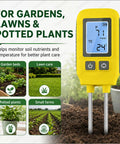 4 In 1 NPK Soil Tester With Real Time Readings, Temperature And LCD Backlit Display in garden setting