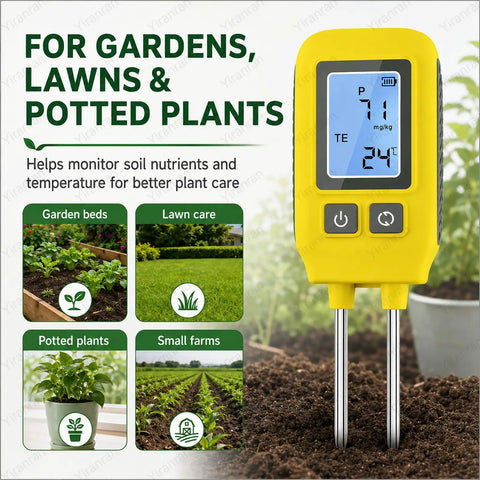 4 In 1 NPK Soil Tester With Real Time Readings, Temperature And LCD Backlit Display in garden setting