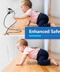 Flat Face Outlet Extender With Three Receptacles And An Eight Foot Cord Ultra Thin Wall Plate Power Strip ETL Listed 1625W Matte White in use, demonstrating safety for children crawling.