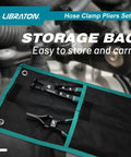 2-piece LIBRATON hose clamp pliers set with swivel pliers, black with teal trim, in storage pouch