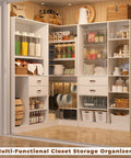 Built Tough Freestanding Walk In Closet 3 Piece Kit With Big Time Storage Shelves Solid Wood Drawers And Hanging Rods for organized home pantry