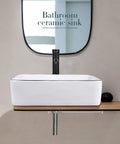 Dope White Ceramic Above Counter Vessel Sink Combo With Black Faucet And Pop Up Drain 19 By 15 Inches Rectangular Porcelain Basin