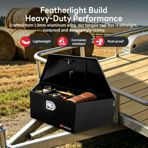 Kickass Security 39 Inch Trailer Tongue Toolbox Lockable Aluminum Tool Chest Features Diamond Plate Construction And Rock Solid Build To Keep Your Gear Secure On Rough Trails