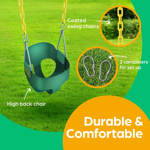 Outdoor Baby Swing For Toddlers With High Back Bucket Seat Heavy Duty Coated Chains Fully Assembled Backyard Swing Set