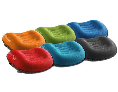 Ultralight Inflatable Camping Pillow ALUFT 2.0 in six colors, ergonomic and compact design for camping, hiking, and backpacking