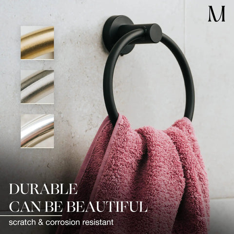 Matte Black Towel Ring And Wall Mounted Hand Towel Holder For Bathroom And Kitchen SUS304 Stainless Steel Durable Finish
