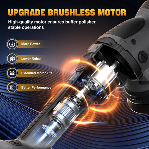 Cordless Buffer Polisher Kit 6 Inch Orbital Car Polisher With Variable Speed 1800 To 5500 RPM, 17 Accessories, Tool Only