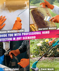 Heavy Duty Orange Nitrile Workhorse Gloves 6.3 Mil Thick used in home maintenance, spray painting, honey harvesting, and yard work.