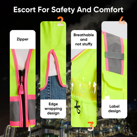 Slim Fit High Visibility Vest For Women With Drawstring Waist Hella Bright Reflective Safety Gear Tailored For Female Figures details.