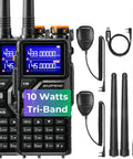 Tri-Band Ham Radio Long Range Handheld 10W Two Way Radio with UHF VHF 1.25M, airband, NOAA weather, dual pack with accessories