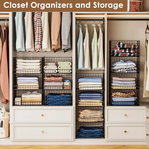 Straight Up Reliable Stackable Closet Organizers Foldable Storage Bins Wide Opening Clothes Racks Pants Jeans Home Refresh Black Smooth Process Easy Gear Rack