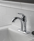 Lahara Chrome One Hole Bathroom Faucet For Vanity, Sleek Single Hole Sink Faucet With Push Pop Drain, Four Inch Center