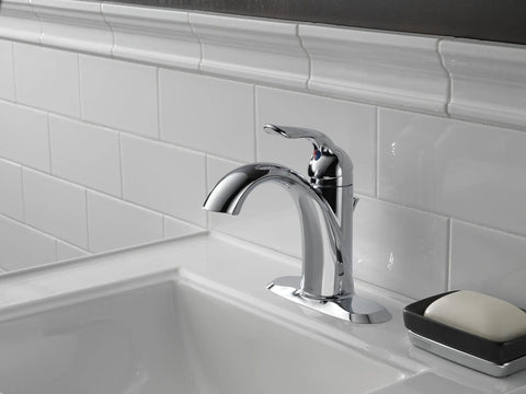 Lahara Chrome One Hole Bathroom Faucet For Vanity, Sleek Single Hole Sink Faucet With Push Pop Drain, Four Inch Center
