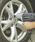 Using Half Inch Impact Wrench Driver Kit With Detent Pin Square Drive Anvil, 7.5 Amp, 220 Feet Lbs Torque on car wheel lug nuts