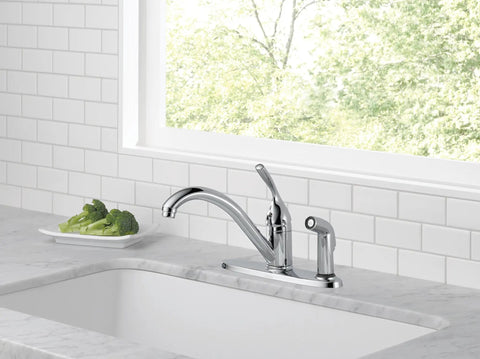 Classically Styled 8 Inch Swivel Kitchen Faucet In Chrome With 360 Degree Spout And Durable Ceramic Disc Valve on marble counter