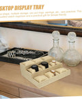 Slick Nine Grid Linen Watch Organizer Tray With Snug Padded Pillows displaying watches on a wooden vanity with jewelry.