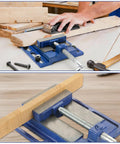 Built Like A Tank 4 Inch Drill Press Vise With Slotted Cast Iron Base and Precision Steel Jaw Plates holding wood securely during sanding.