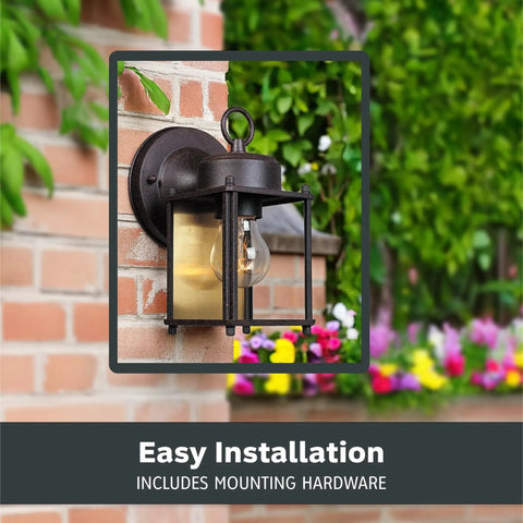 Rust Patina Porch Outdoor Wall Lantern Sconce With Clear Glass Eight Inch Height Modern Yet Classic Back Plate Weather Resistant Exterior Lighting For Entryways Patios And Walkways Pitting And Tarnish Resistant mounted on brick wall