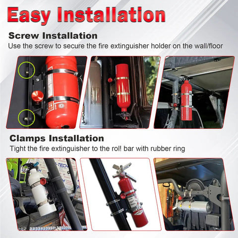 Easy installation of Quick Release Fire Extinguisher Mount Bracket For Jeep Wrangler TJ JK JL JKU And Universal UTV Roll Bar Aluminum Adjustable Holder For Polaris RZR Ranger Can Am X3 Off Road Ready step-by-step guide.