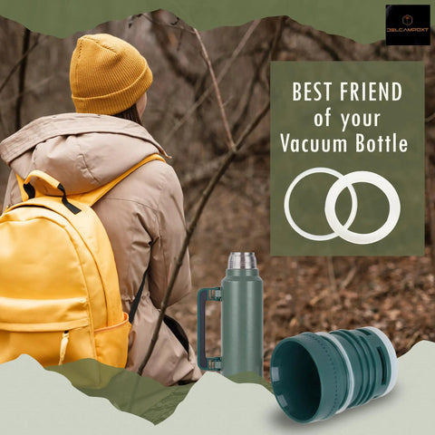 2 Pack Replacement Gaskets For Classic Vacuum Insulated Wide Mouth Bottles - BPA Free Silicone Seals in outdoor setting with backpack