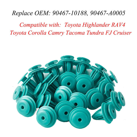 100 Piece Heavy Duty Nylon Trim Door Panel Retainer Clips Replaces Oem 90467 10188 For Toyota Camry Corolla Tundra Tacoma, green clips.
