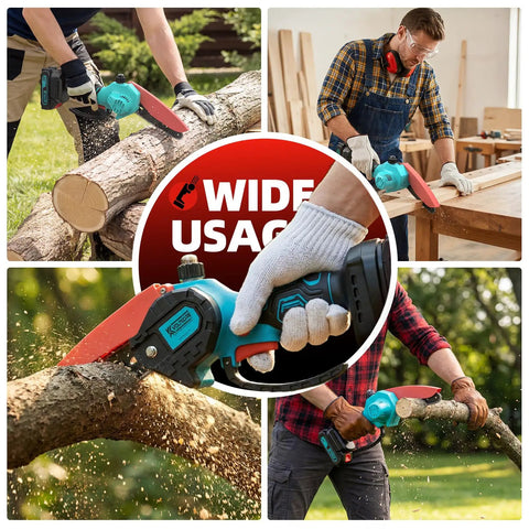 Powerful Brushless 6 Inch Cordless Mini Chainsaw For Quick Yard Cuts, Compact Handheld Electric Chainsaw shown in different uses