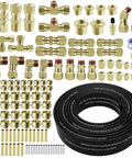 Dope Brass DOT Air Line Fittings Kit With Fifty Foot One Quarter Inch Tubing Quick Connects For Semi Truck Trailer Or Industrial Air System Includes One Eighth Three Eighths One Half Inch NPT Thread Fittings And Pneumatic Tubing Set displayed with brass fittings and black tubing