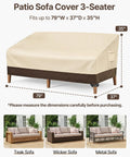 Heavy Duty Outdoor Sofa Cover For 3 Seater, Waterproof Patio Furniture Cover With Air Vent And Handle, 79x37x35 Inches, Beige and Brown