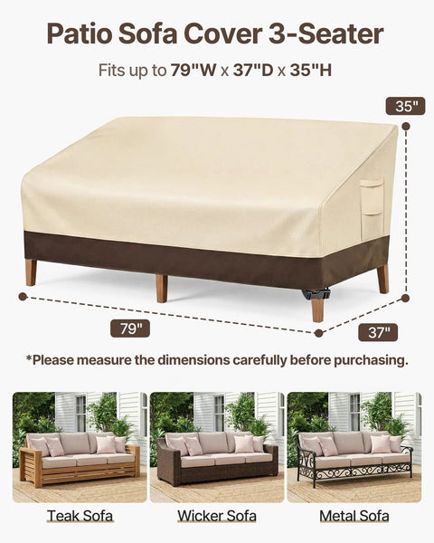 Heavy Duty Outdoor Sofa Cover For 3 Seater, Waterproof Patio Furniture Cover With Air Vent And Handle, 79x37x35 Inches, Beige and Brown