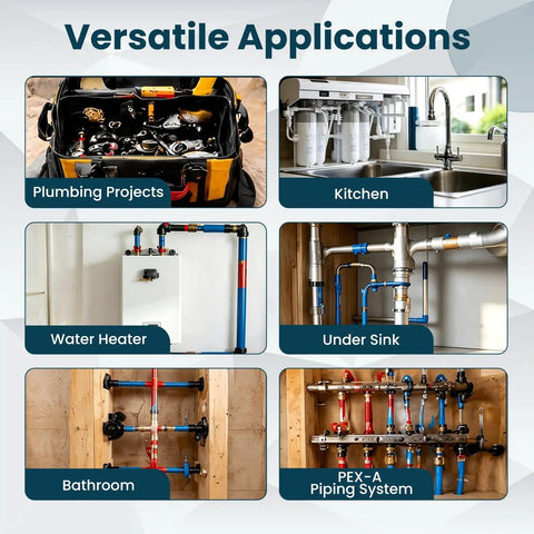 Versatile applications of Dead Simple Swivel Elbow Plumbing Fittings For Pex Pipe in various plumbing setups including kitchen, bathroom.