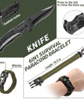 Survival knife and 6-in-1 paracord bracelet included in 20 In 1 Adventure Survival Kit For Camping And Hiking With Dope Wilderness Gear.