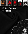 Flame Resistant Hoodie For Men 10.5oz Cotton Fleece Pullover Navy FR Sweatshirt NFPA 2112 CAT2 UL Classified HRC2 Arc Rating 16.5 Cal With Aramid Threads And FR Tag and fabric details