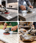 9 Piece 7 Inch Diamond Polishing Pads Kit Pro Grade Wet Dry 50 To 10000 Grit in use on granite and concrete surfaces