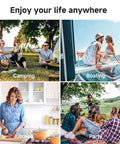 Collage of people enjoying various activities like camping, boating, cooking in the kitchen, and having a party outdoors.