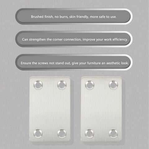 12 Pack Stainless Steel Straight Corner Brackets For Wardrobes And Cabinets Flat Brace Plates showcasing brushed finish.